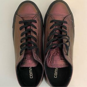 Converse classic metallic purple with black soles and laces